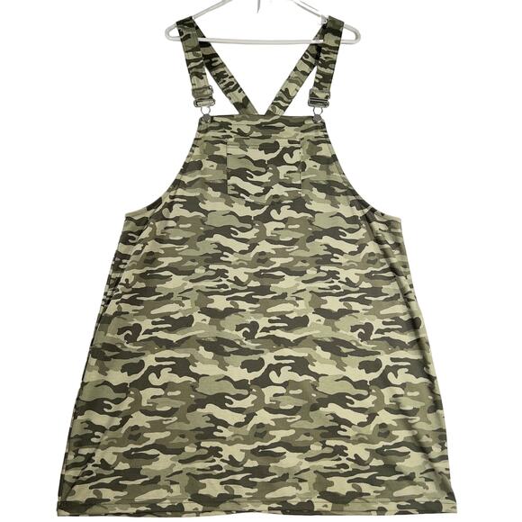 Jolie & Joy Camouflage Overalls Tunic Top Woman's 1X Green Center Pocket - Picture 1 of 11